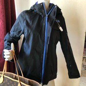 The North Face Black Waterproof Hooded Jacket with Blue Lining NO HOOD!!
